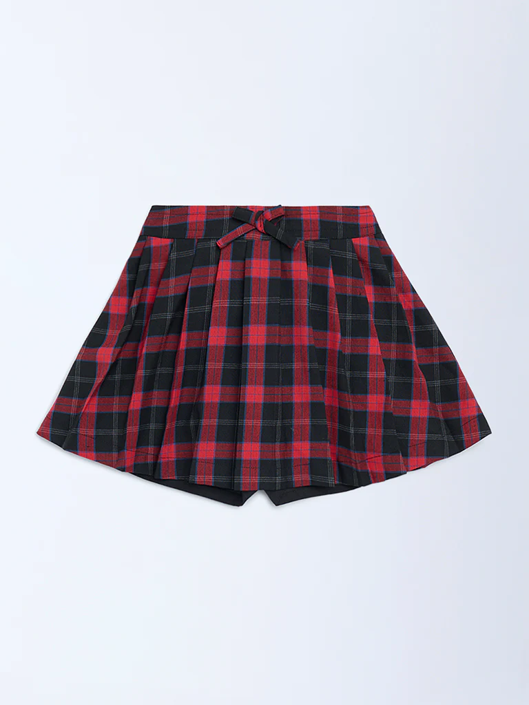 HOP Kids Girls Red and Black Checkered High-Rise Skirt - Image 3
