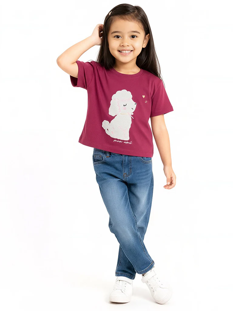 HOP Kids Girls Red Animal Design Cotton T-Shirt