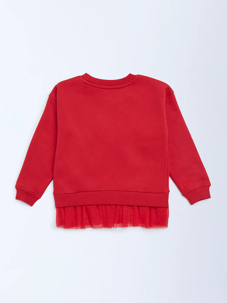 HOP Kids Girls Red Bow Design Cotton-Blend Sweatshirt - Image 3