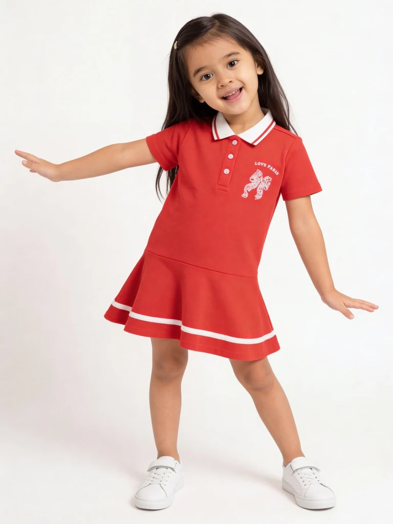 HOP Kids Girls Red Cotton Polo Dress
