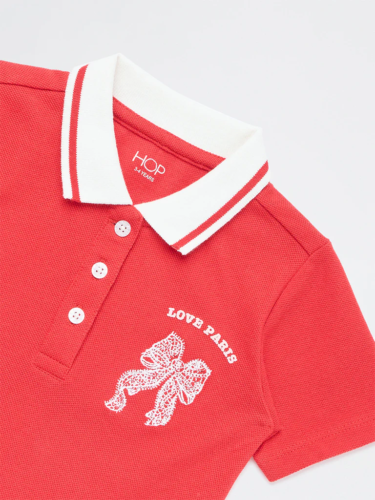 HOP Kids Girls Red Cotton Polo Dress - Image 5