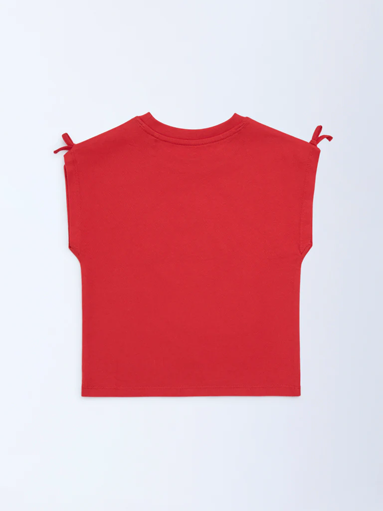 HOP Kids Girls Red Embellished Cotton T-Shirt - Image 5