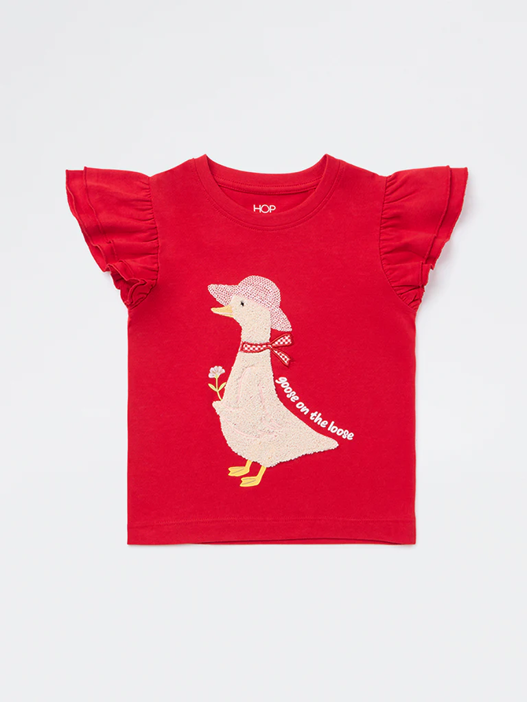 HOP Kids Girls Red Embroidered Cotton Top - Image 4
