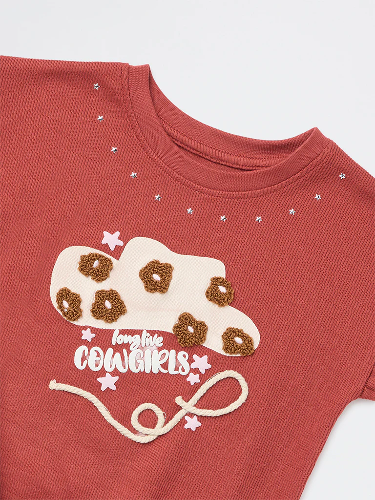 HOP Kids Girls Red Embroidered Cotton Top - Image 5