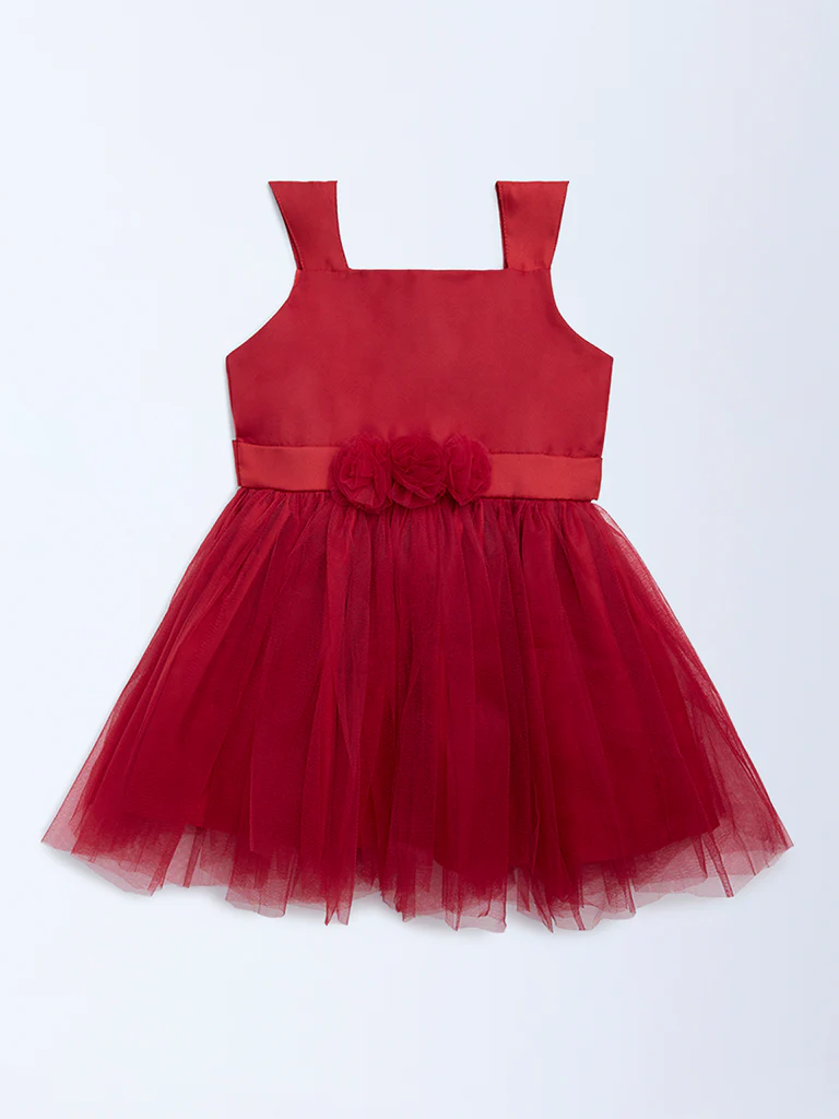HOP Kids Girls Red Floral-Detailed Party Dress - Image 3