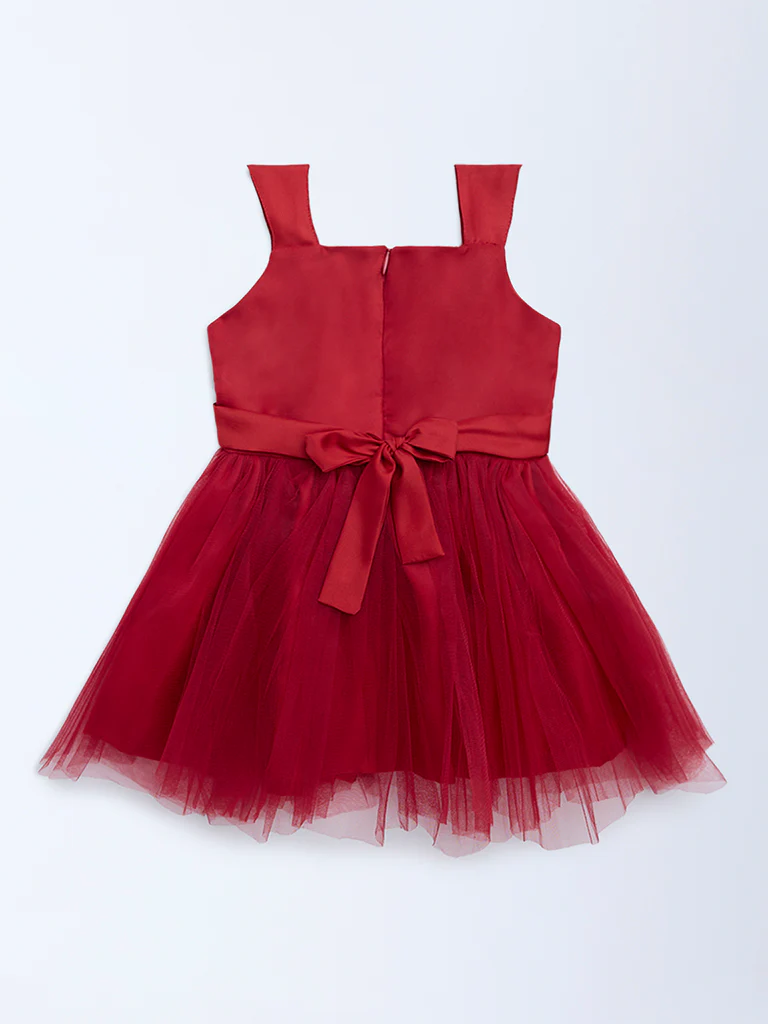 HOP Kids Girls Red Floral-Detailed Party Dress - Image 4