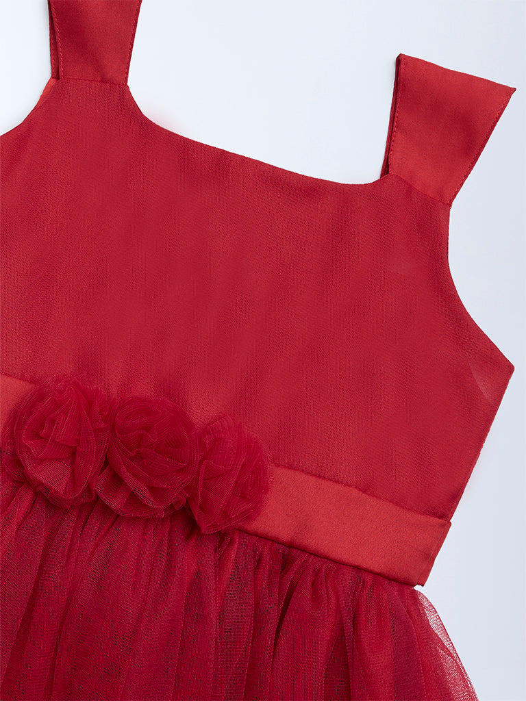HOP Kids Girls Red Floral-Detailed Party Dress - Image 5