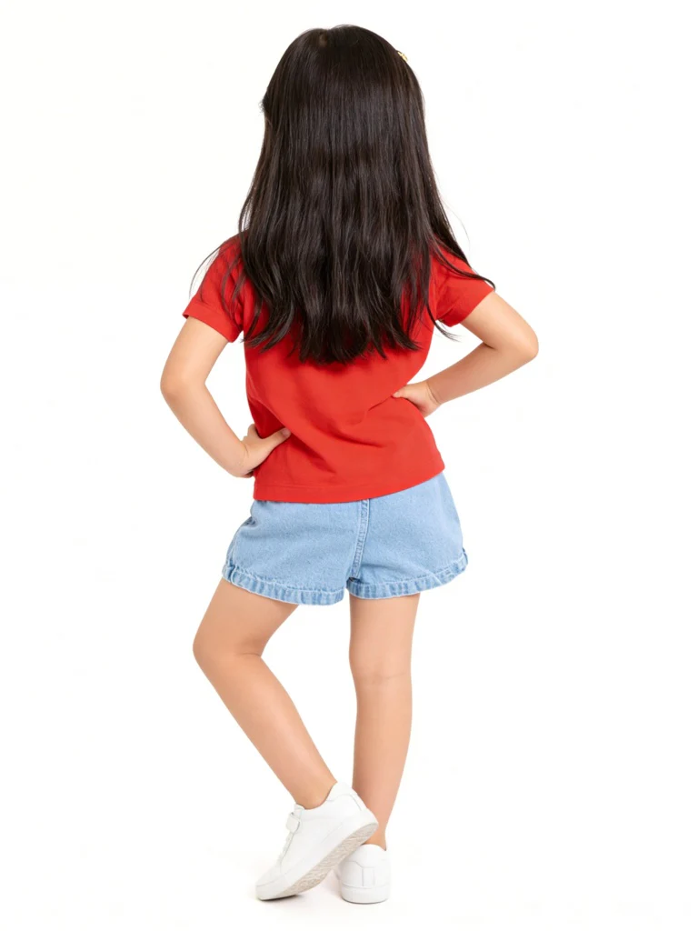 HOP Kids Girls Red Graphic Design Cotton T-Shirt - Image 3
