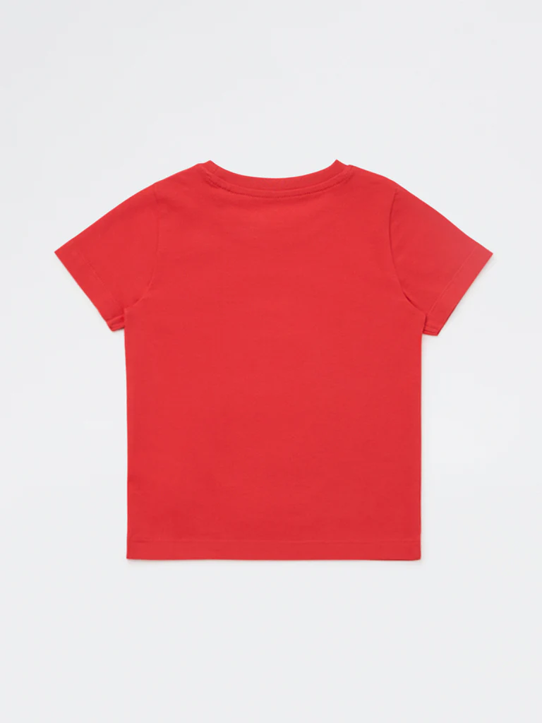 HOP Kids Girls Red Graphic Design Cotton T-Shirt - Image 5