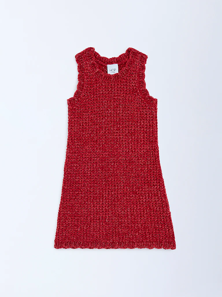 HOP Kids Girls Red Knit-Textured A-Line Dress - Image 3