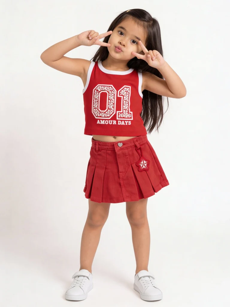 HOP Kids Girls Red Printed Cotton-Blend T-Shirt