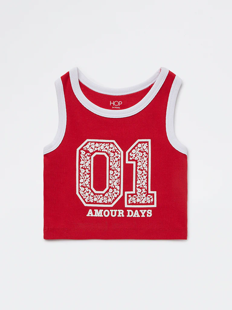 HOP Kids Girls Red Printed Cotton-Blend T-Shirt - Image 3