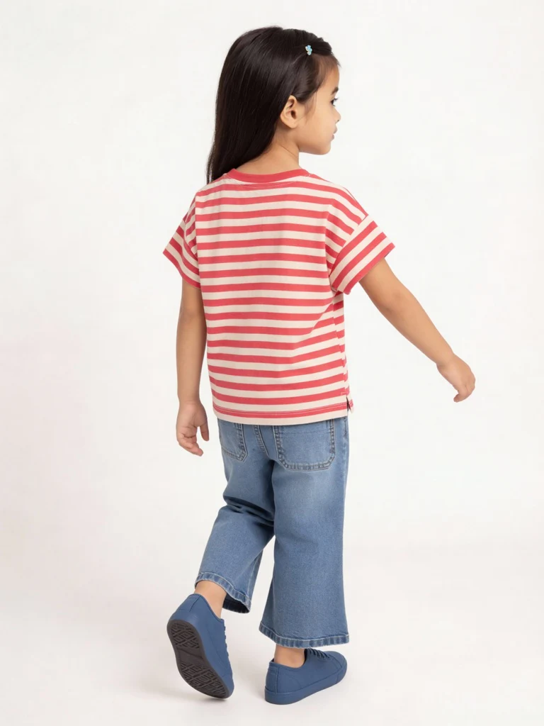 HOP Kids Girls Red Stripe Printed Cotton T-Shirt - Image 3