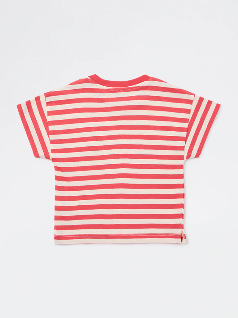 HOP Kids Girls Red Stripe Printed Cotton T-Shirt - Image 5