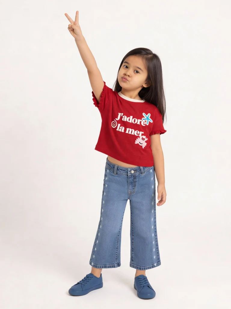 HOP Kids Girls Red Text Printed Cotton T-Shirt