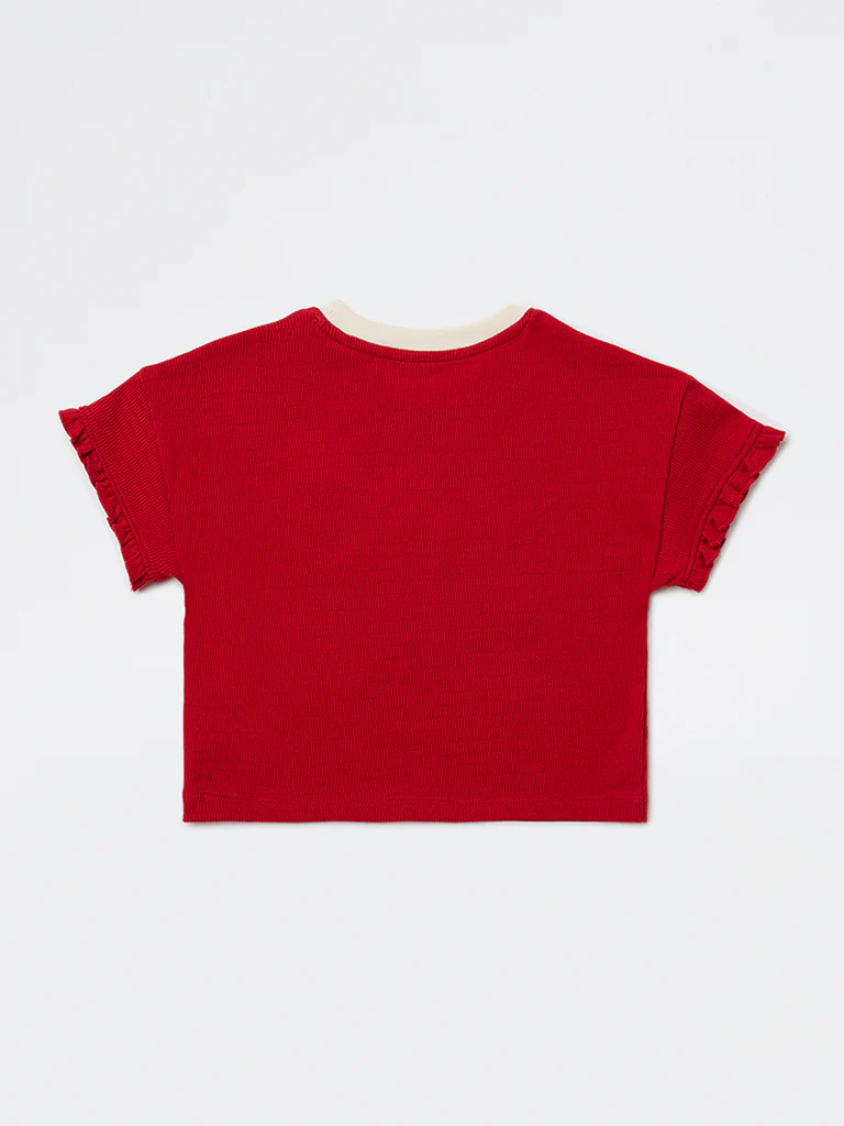 HOP Kids Girls Red Text Printed Cotton T-Shirt - Image 4