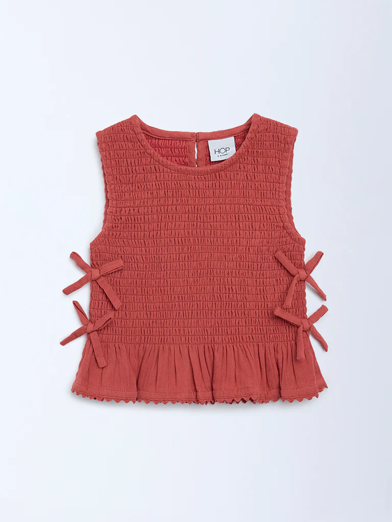 HOP Kids Girls Rust Smocked Cotton Top - Image 3