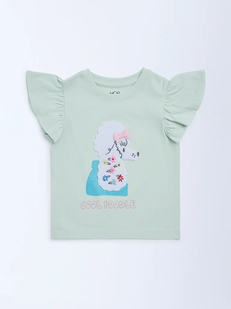 HOP Kids Girls Sage Animal Embroidered Cotton Top - Image 4