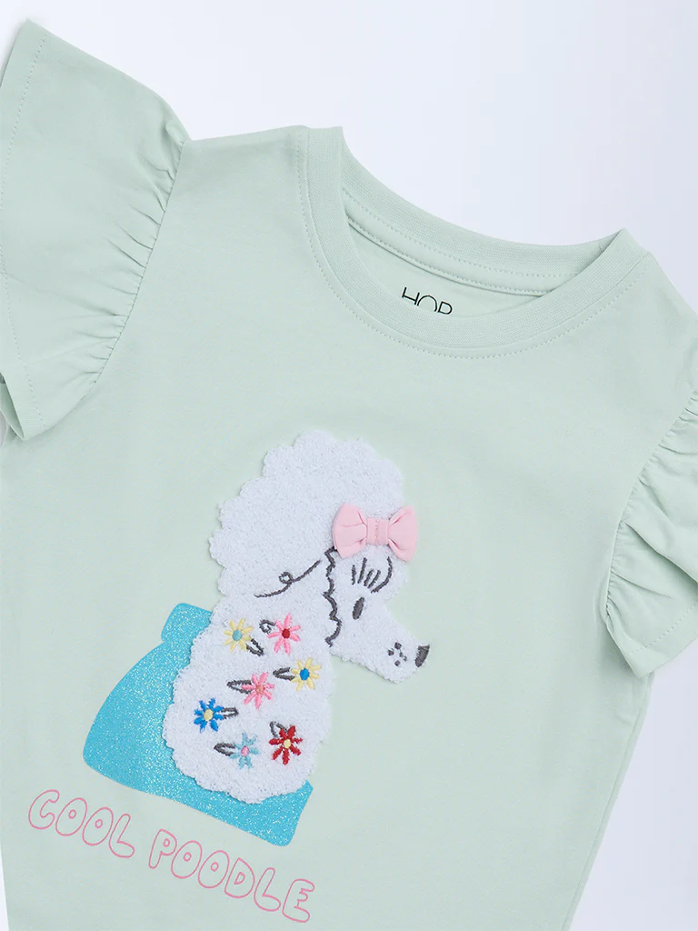 HOP Kids Girls Sage Animal Embroidered Cotton Top - Image 6