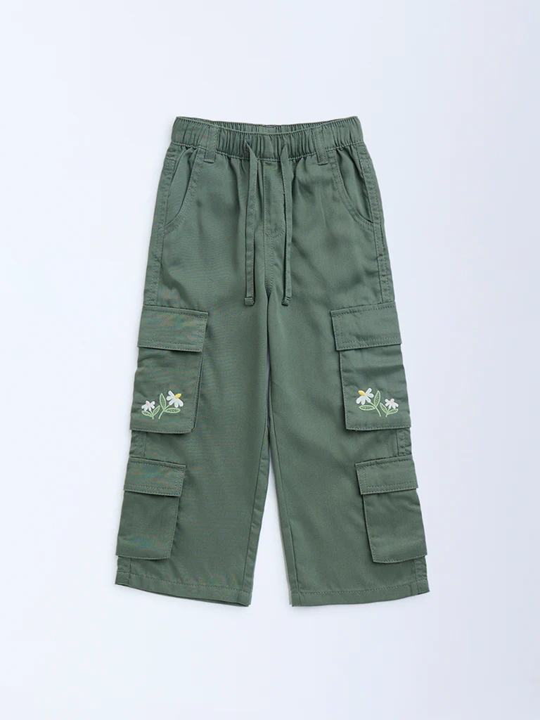 HOP Kids Girls Sage Cargo-Style High-Rise Trousers - Image 4