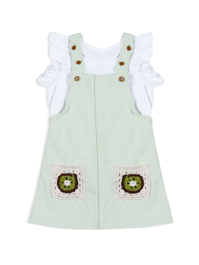 HOP Kids Girls Sage Solid Cotton T-Shirt with Pinafore Set - Image 3