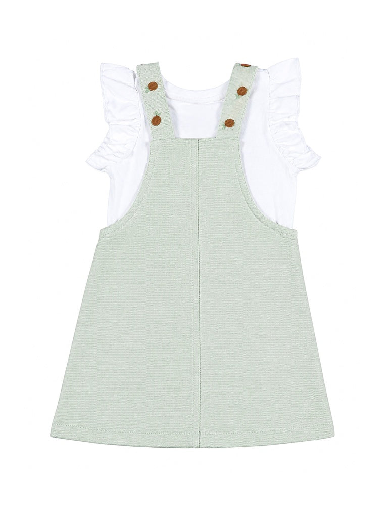HOP Kids Girls Sage Solid Cotton T-Shirt with Pinafore Set - Image 4
