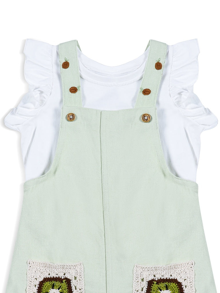 HOP Kids Girls Sage Solid Cotton T-Shirt with Pinafore Set - Image 5