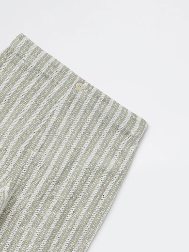 HOP Kids Girls Sage Striped High-Rise Cotton Trousers - Image 3