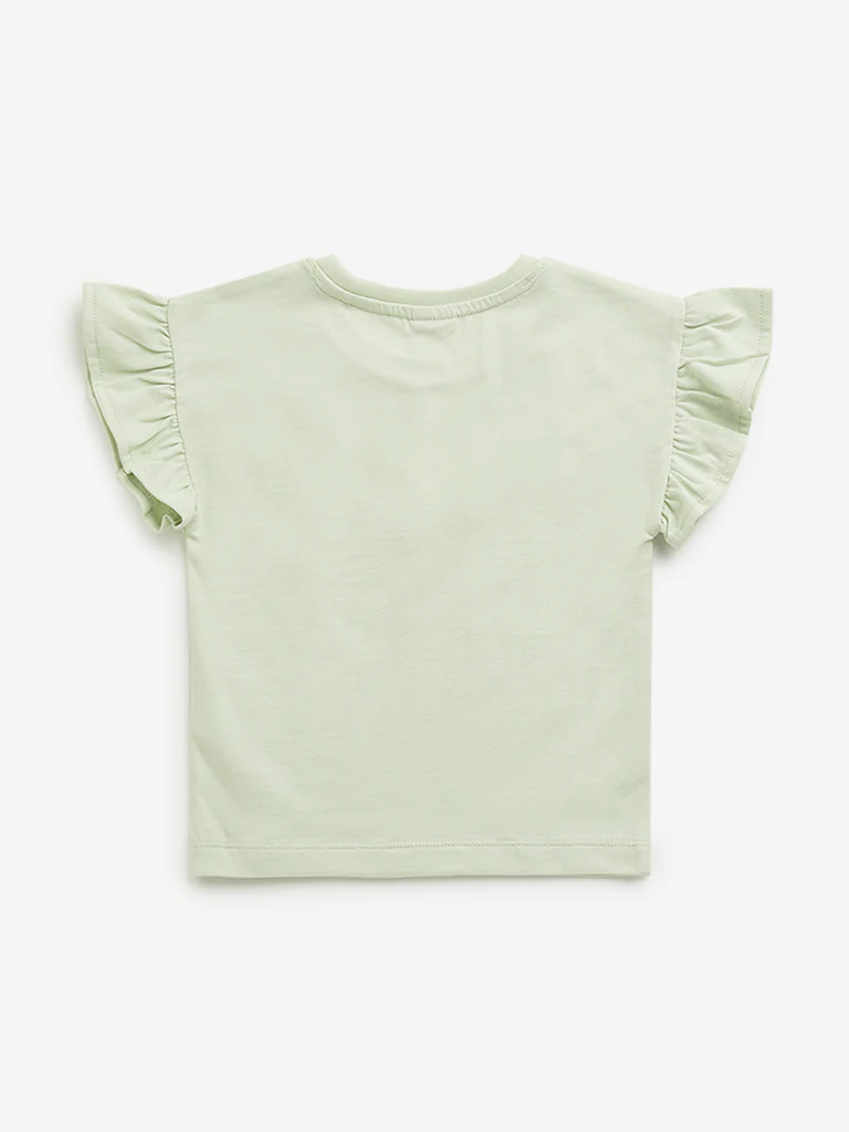 HOP Kids Girls Sage Text Design Cotton Top - Image 3