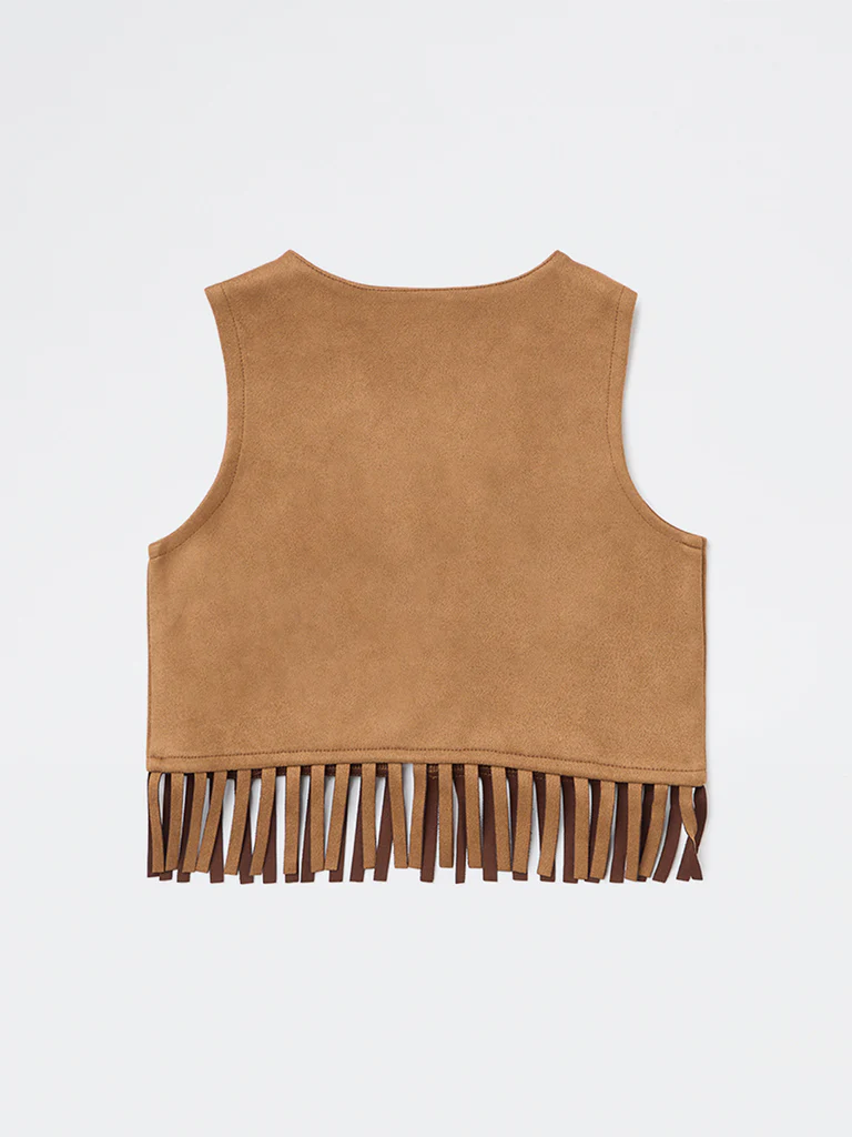 HOP Kids Girls Tan Embroidered Tassel-Detail Suede Top - Image 4
