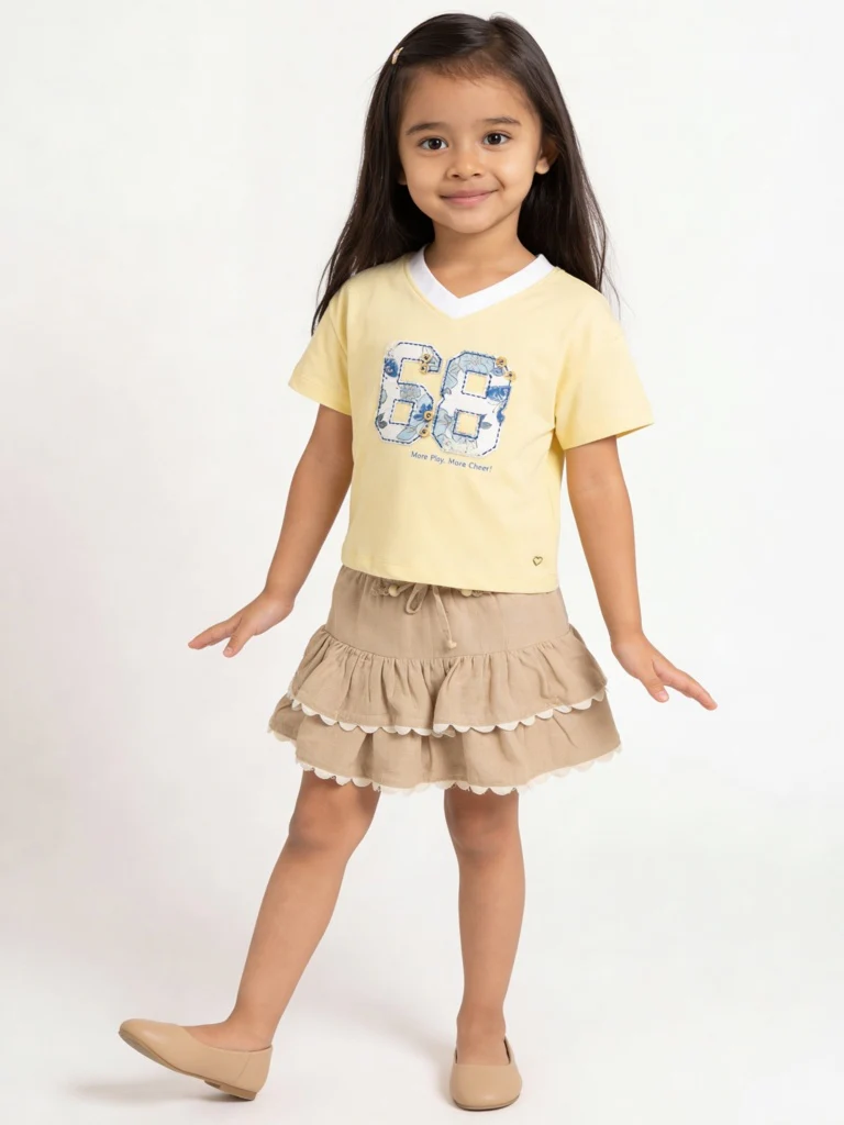 HOP Kids Girls Taupe High-Rise Tiered Skirt