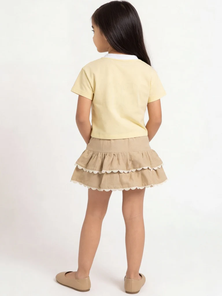 HOP Kids Girls Taupe High-Rise Tiered Skirt - Image 2