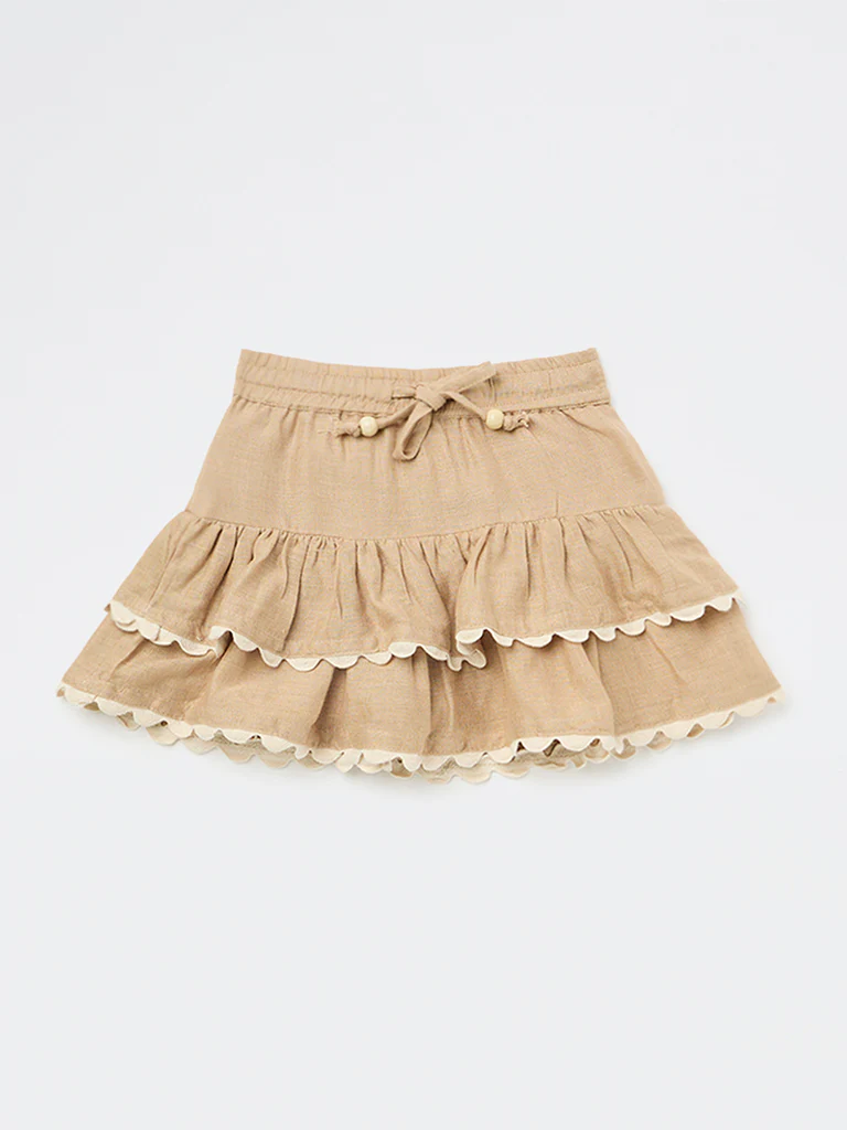 HOP Kids Girls Taupe High-Rise Tiered Skirt - Image 3