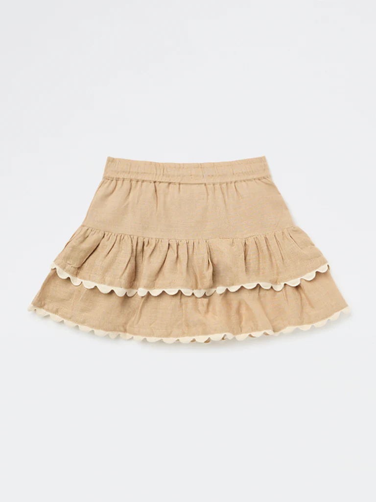 HOP Kids Girls Taupe High-Rise Tiered Skirt - Image 4