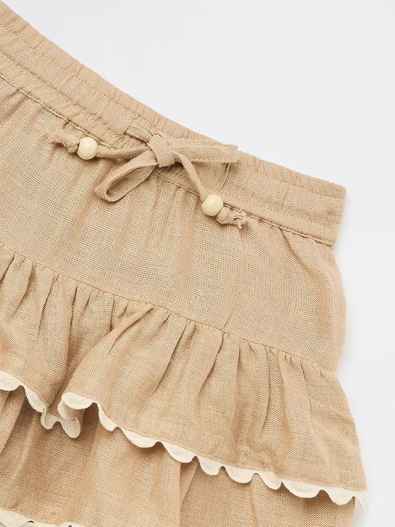 HOP Kids Girls Taupe High-Rise Tiered Skirt - Image 5