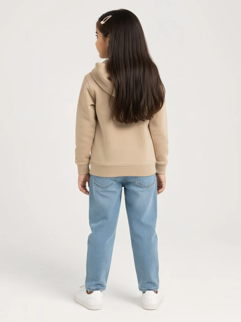 HOP Kids Girls Taupe Printed Cotton-Blend Hoodie - Image 3