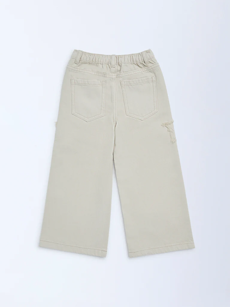 HOP Kids Girls Taupe Star Design Mid-Rise Jeans - Image 4