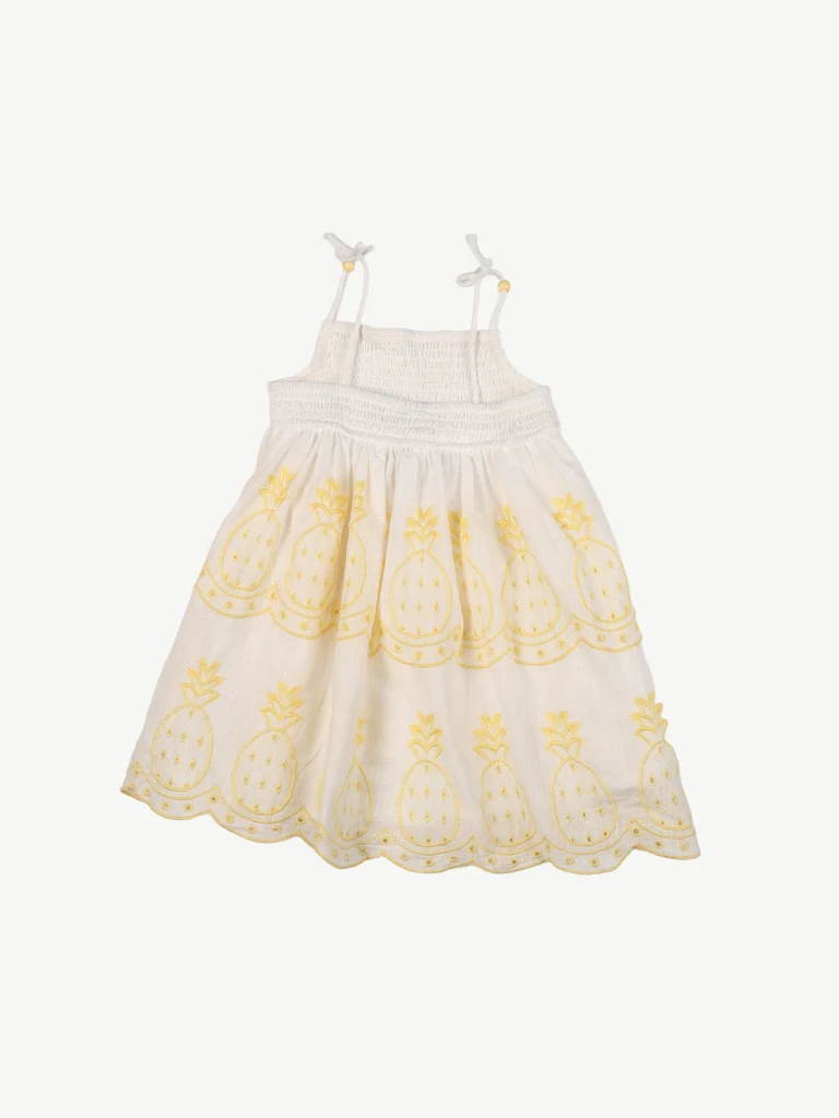 HOP Kids Girls White and Yellow Embroidered Cotton A-Line Dress - Image 4