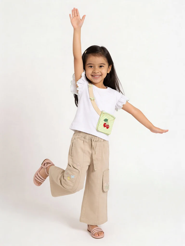 HOP Kids Girls White Cherry Gingham Bag Cotton T-Shirt