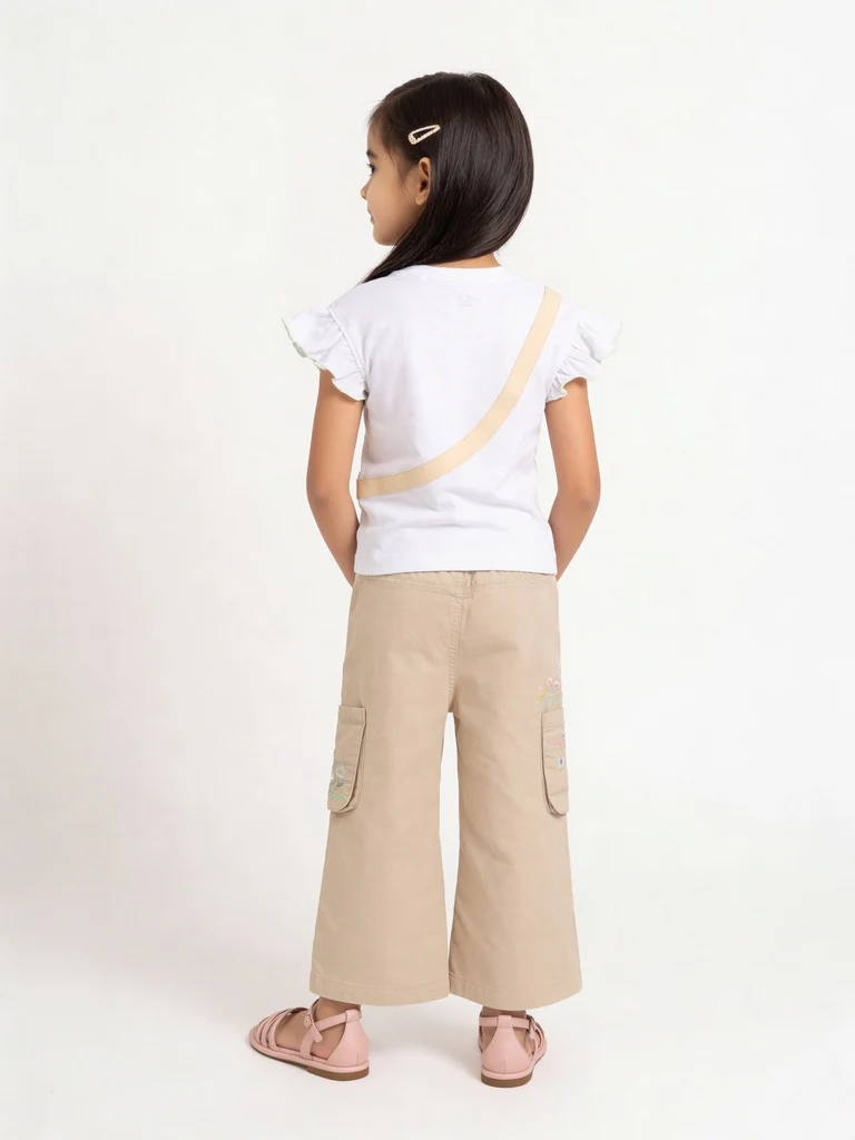 HOP Kids Girls White Cherry Gingham Bag Cotton T-Shirt - Image 2