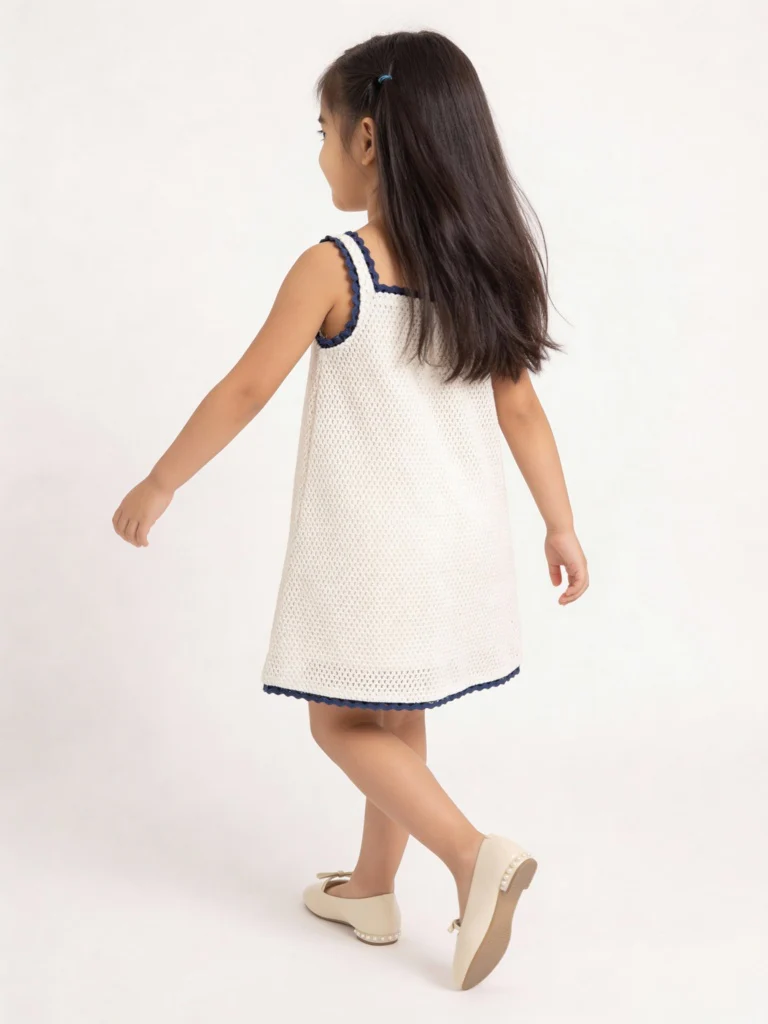 HOP Kids Girls White Crochet Knitted A-Line Cotton Dress - Image 2