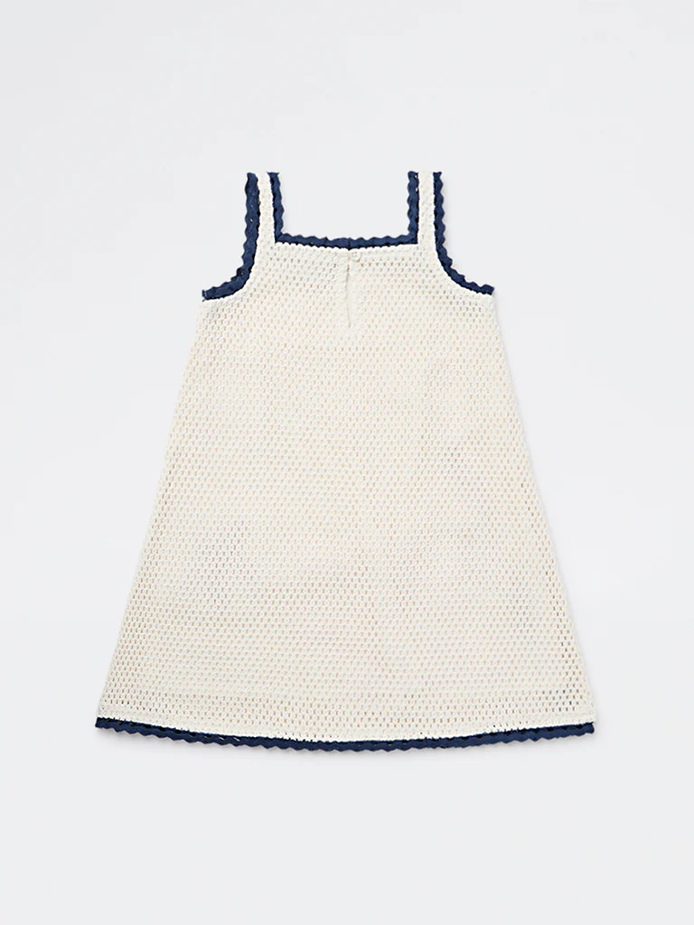HOP Kids Girls White Crochet Knitted A-Line Cotton Dress - Image 4