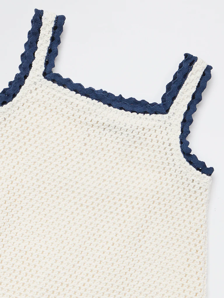 HOP Kids Girls White Crochet Knitted A-Line Cotton Dress - Image 5