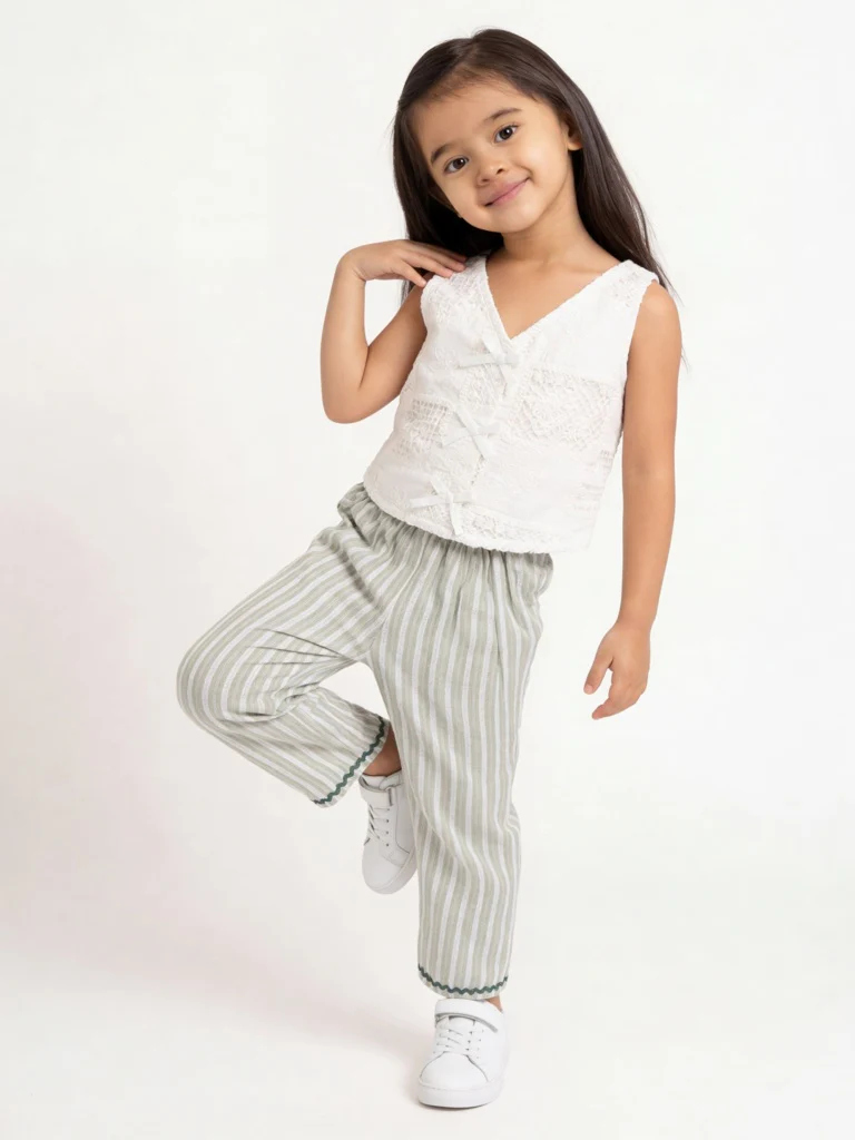 HOP Kids Girls White Crochet Knitted Cotton Top