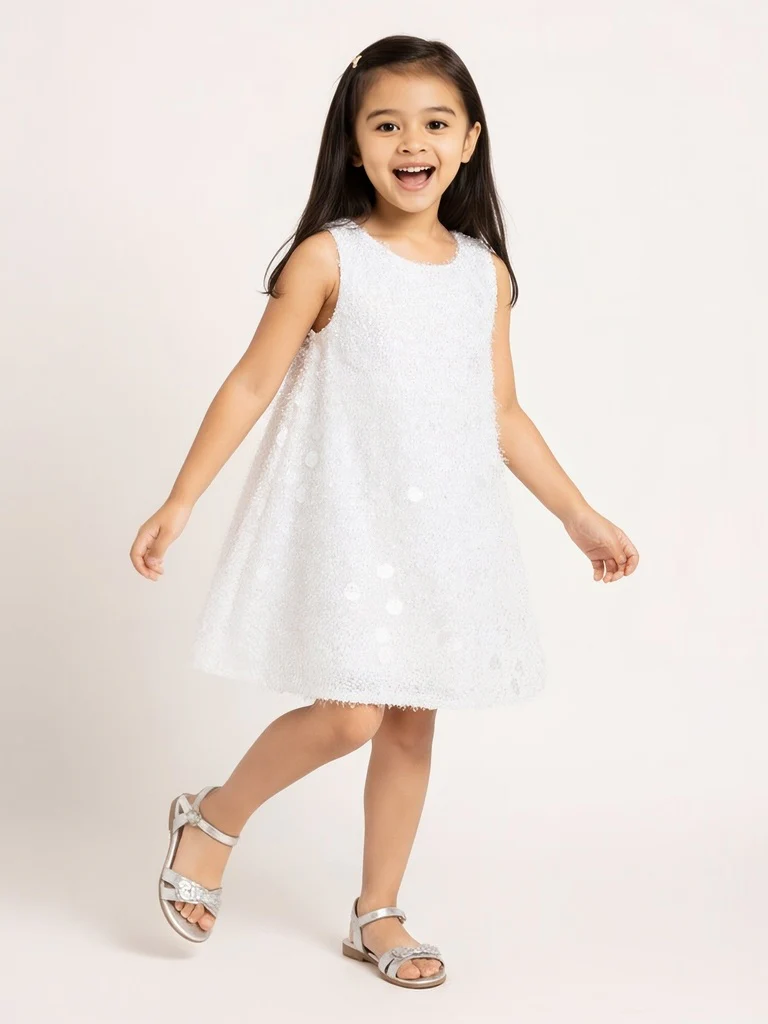 HOP Kids Girls White Embellished Party Dress