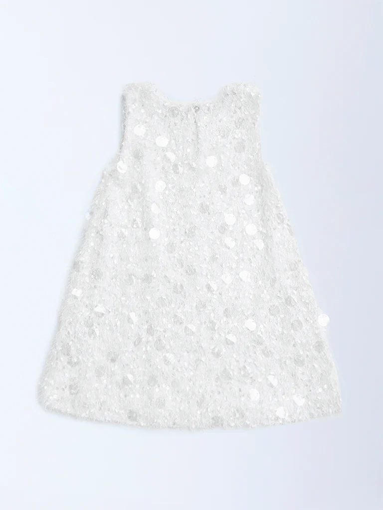 HOP Kids Girls White Embellished Party Dress - Image 4