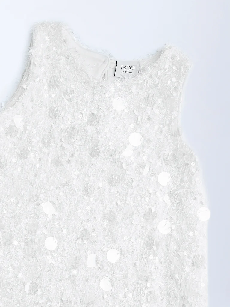 HOP Kids Girls White Embellished Party Dress - Image 5