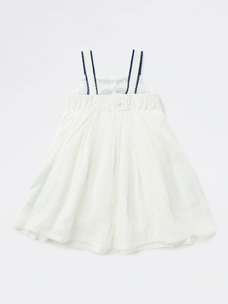 HOP Kids Girls White Embroidered A-Line Cotton-Blend Dress - Image 2