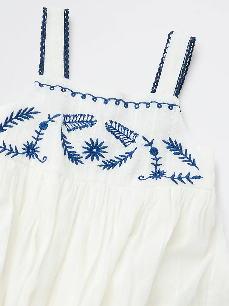 HOP Kids Girls White Embroidered A-Line Cotton-Blend Dress - Image 3