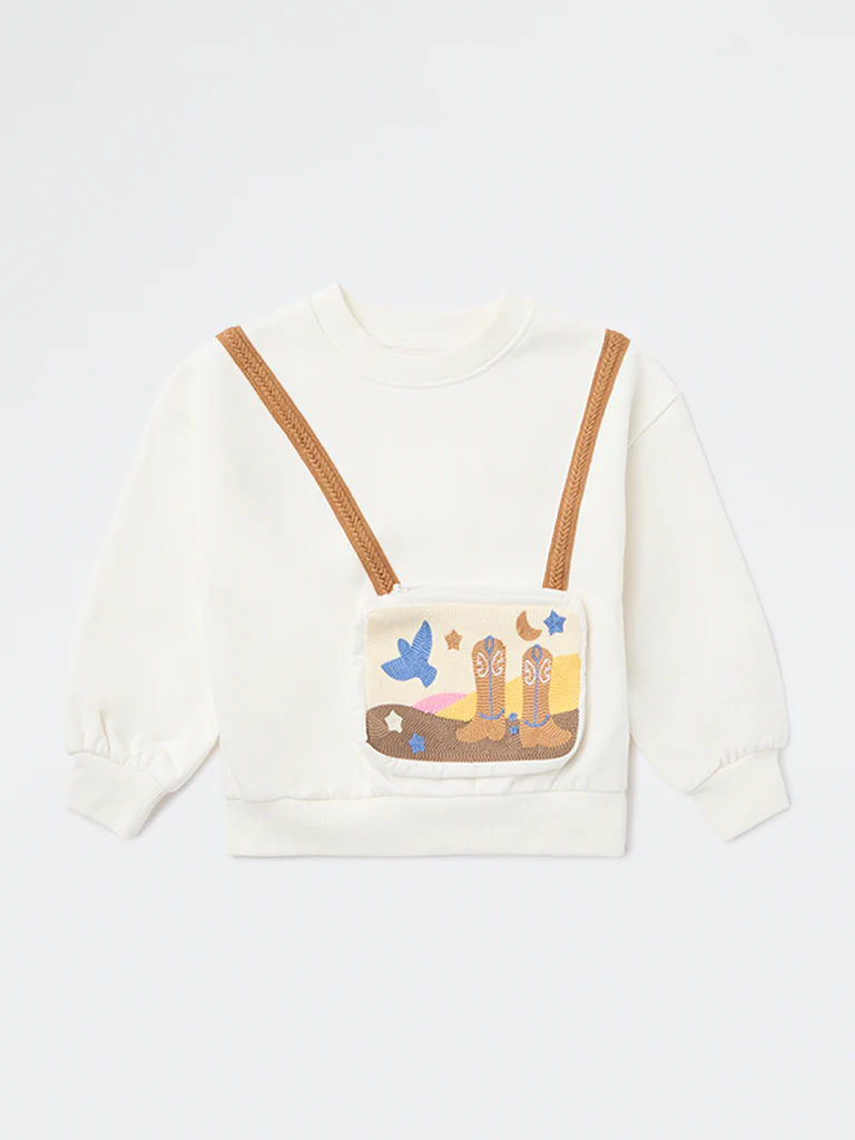 HOP Kids Girls White Embroidered Cotton-Blend Sweatshirt - Image 3
